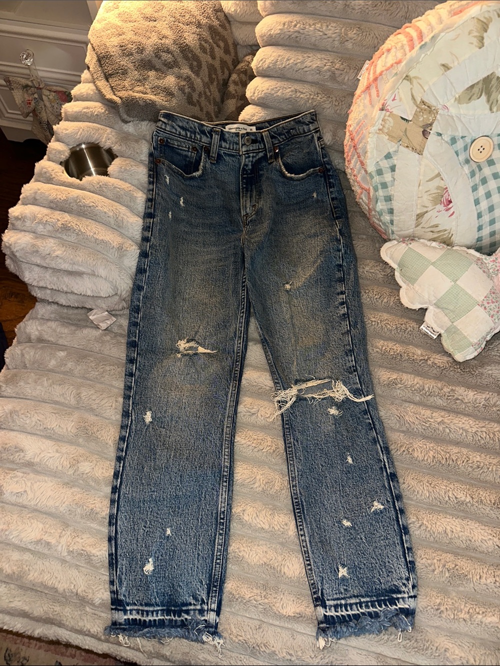 Abercrombie & Fitch Distressed Straight Leg Blue Jeans